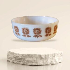 Vintage Federal Milk Glass Bowl Sunflower Pattern Mid Century modern 7 3/4" diam